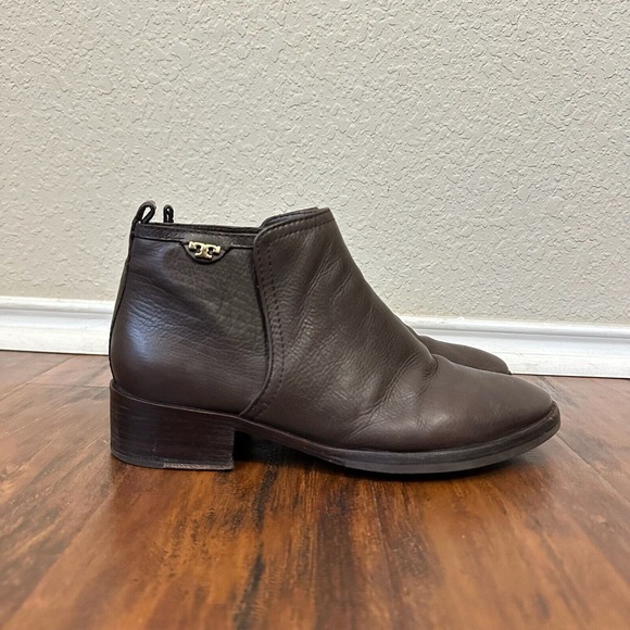 TORY BURCH Lexi Leather Ankle Boots Booties Pull On in Brown - Picture 1 of 11